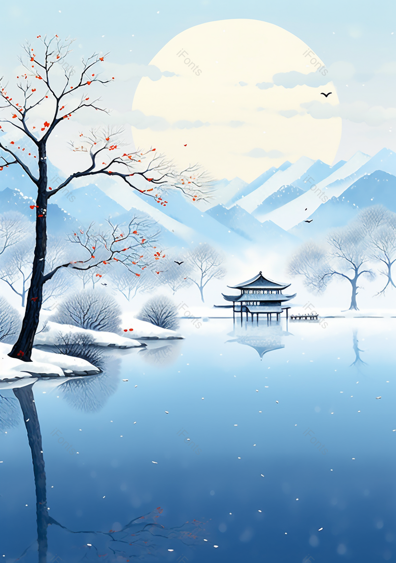 手绘小雪节气国风水墨山水插画,插画/手绘图,插画/手绘图库,插画/手绘图下载,插画/手绘